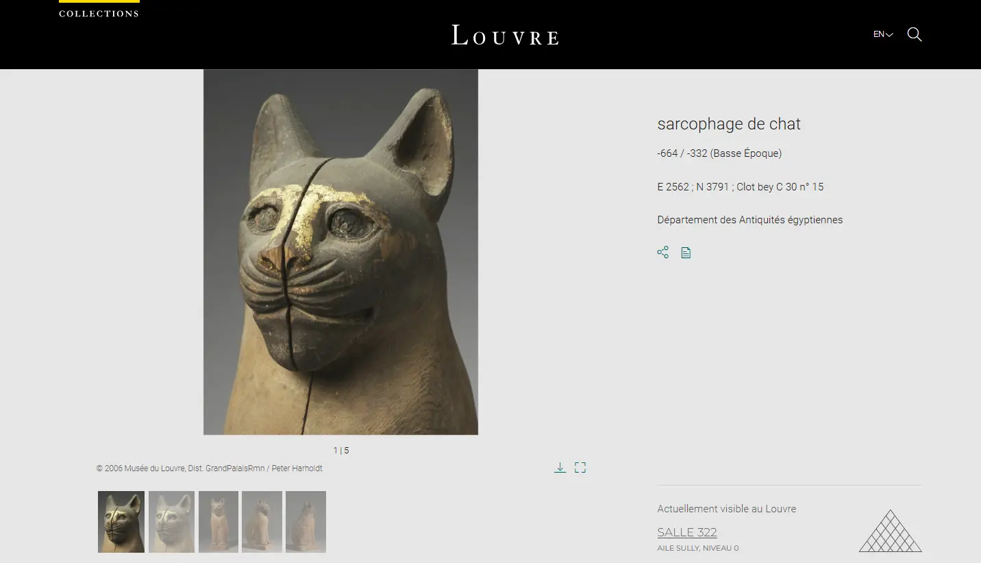 Ejemplo de la base de datos del Louvre. Sarcófago de gato.